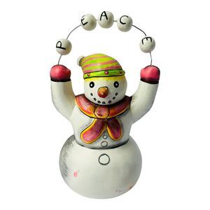 Contemporary Hand Painted Wooden Snowman Wired Peace Fair Trade Whimsical Figure